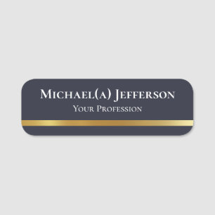 Modern Professional Midnight Dark Blue Luxury Gold Name Tag
