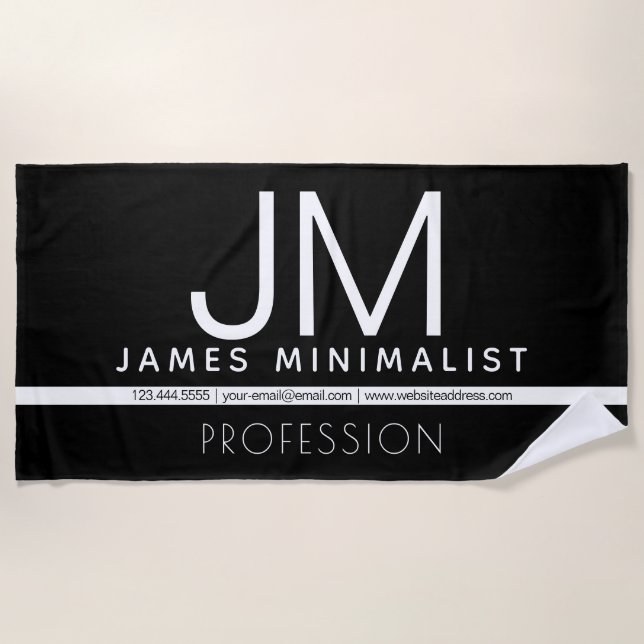 Modern Professional Minimal Design | Black & White Beach Towel (Front)