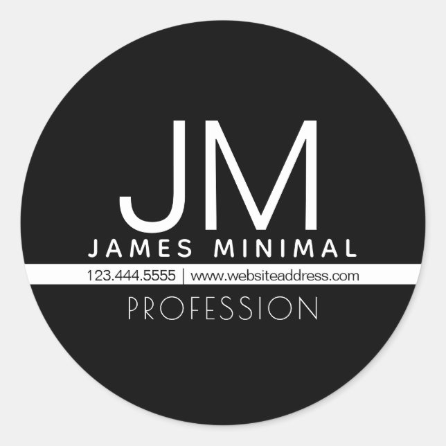 Modern Professional Minimal Design | Black & White Classic Round Sticker (Front)