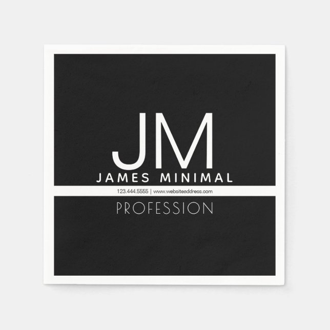 Modern Professional Minimal Design | Black & White Napkin (Front)