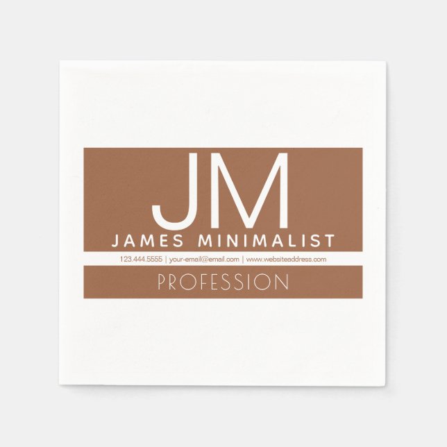 Modern Professional Minimal Design | Brown & White Napkin (Front)