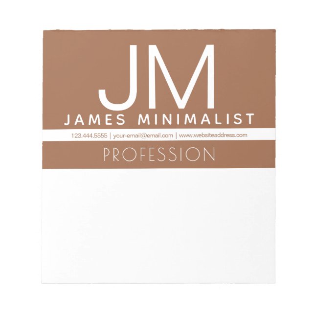 Modern Professional Minimal Design | Brown & White Notepad (Front)