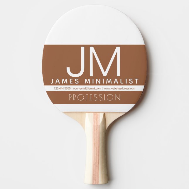 Modern Professional Minimal Design | Brown & White Ping Pong Paddle (Front)