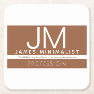 Modern Professional Minimal Design   Brown & White Square Paper Coaster