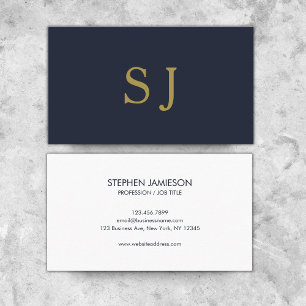 Modern Professional Minimal Navy Blue Gold Business Card