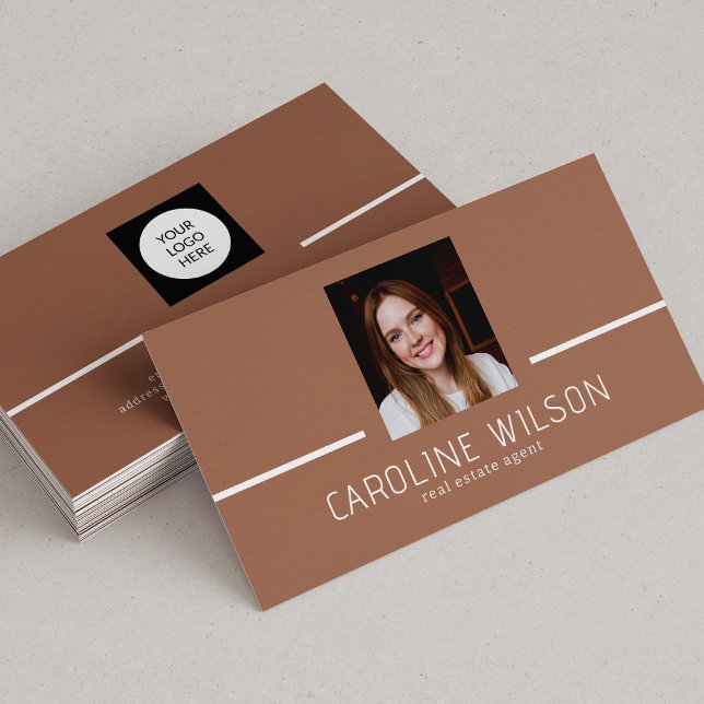 Modern professional minimalist brown logo photo business card (Creator Uploaded)