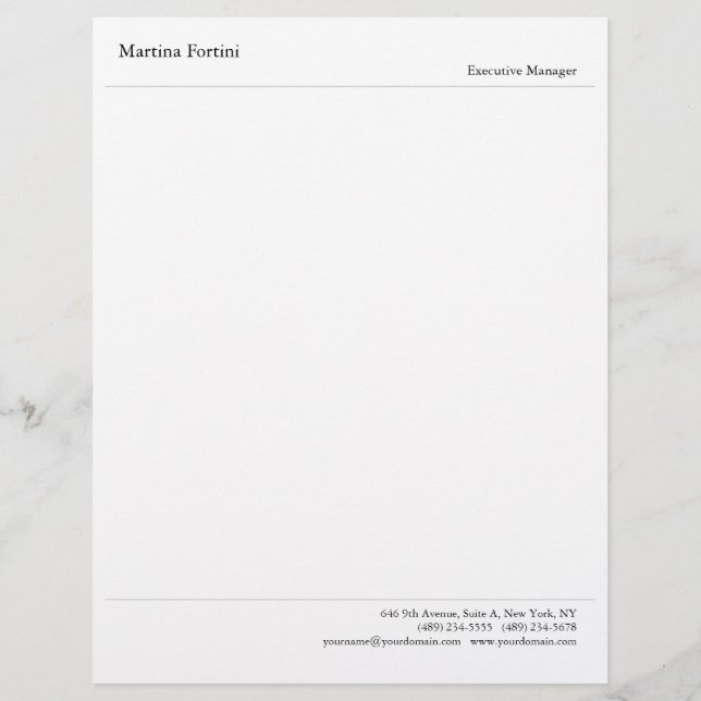 Modern Professional Minimalist Plain White Custom Letterhead (Front)