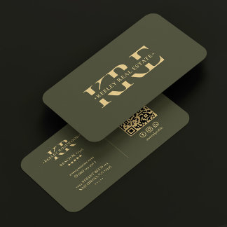 Modern Professional Monogram Army Green Attorney Business Card