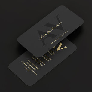 Modern Professional Monogram Black Grey Business Card