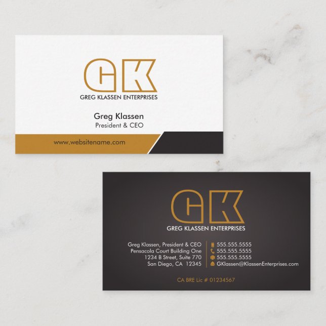 Modern Professional Monogram Business Card (Front/Back)