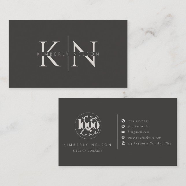 Modern Professional Monogram Minimalist Business Card (Front/Back)