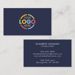 Modern Professional Navy Blue Company Logo Business Card