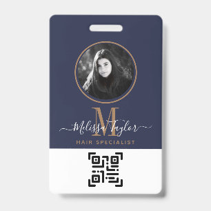 Modern Professional Navy Blue Gold Signature ID Badge