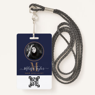 Modern Professional Navy Blue Gold Signature ID Badge