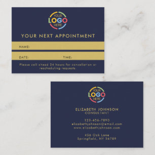 Modern Professional Navy Blue Gold Simple Reminder Appointment Card