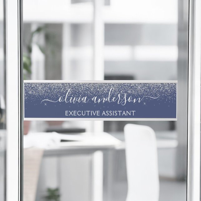 Modern Professional Navy Blue Silver Glitter Door Sign (Creator Uploaded)