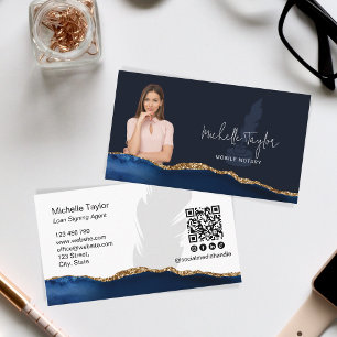 Modern Professional Navy Mobile Notary QR Code Business Card