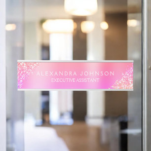 Modern Professional Orange Pink Sparkle Glitter Door Sign