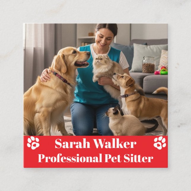 Modern & Professional Pet Sitter  Square Business Card (Front)