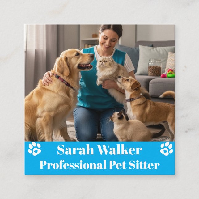 Modern & Professional Pet Sitter  Square Business Card (Front)