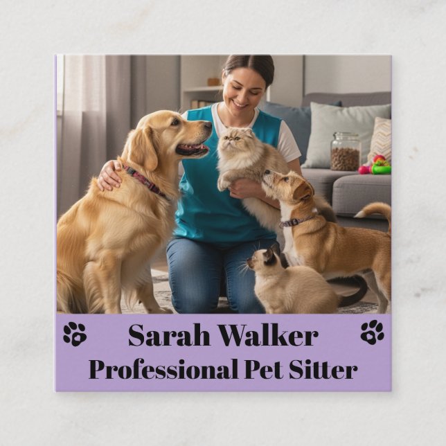 Modern & Professional Pet Sitter  Square Business Card (Front)