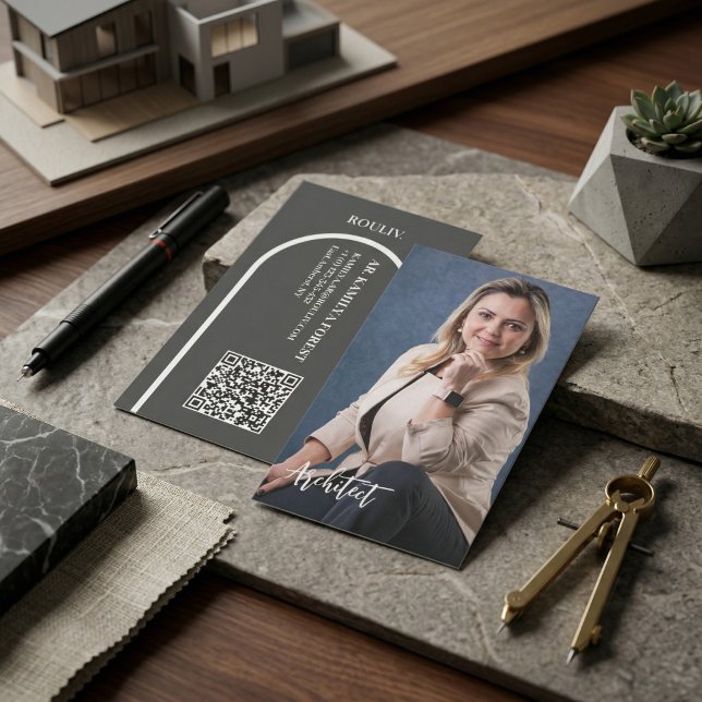 Modern Professional Photo | Minimalist Arch QR Cod Business Card (Modern Professional Photo Business Card | Minimalist Arch Interior Designer QR Code | ROULIV )