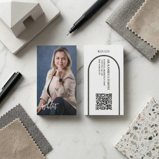 Modern Professional Photo | Minimalist Arch QR Cod Business Card