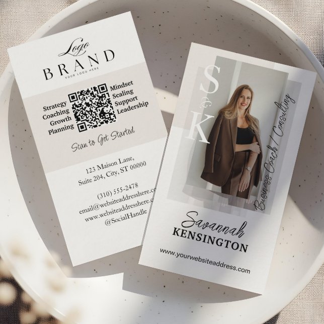 Modern Professional Photo Monogram & Logo QR Code Business Card (Modern Professional Photo Monogram & Logo QR Code Business Card)