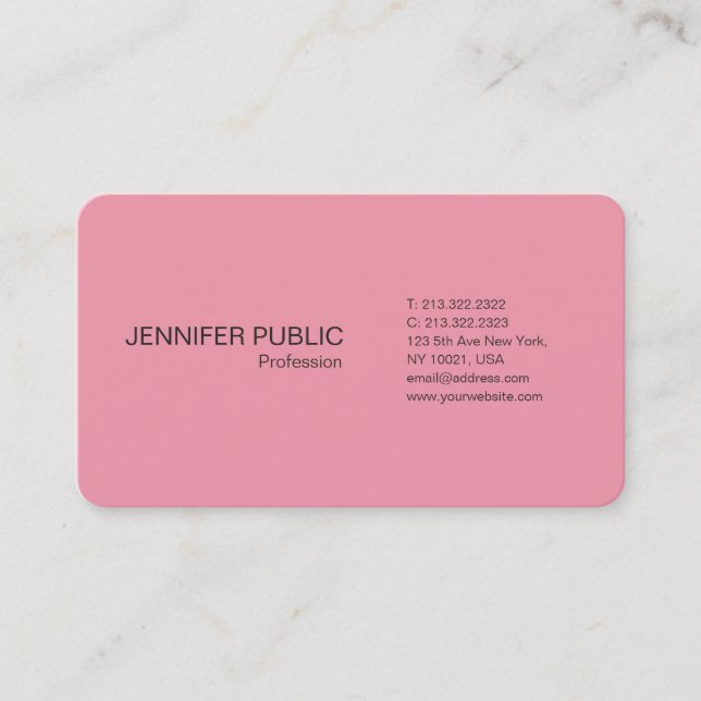 Modern Professional Pink Chic Plain Silk De Luxe Business Card (Front)