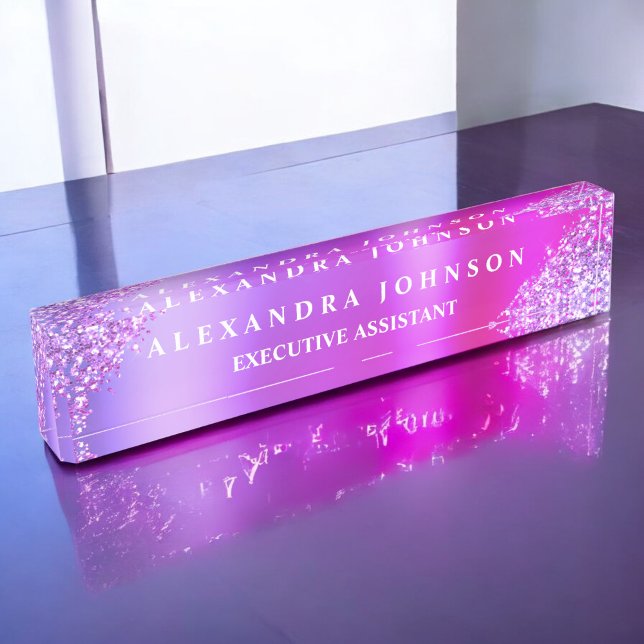 Modern Professional Pink Purple Sparkle Glitter Nameplate (Creator Uploaded)
