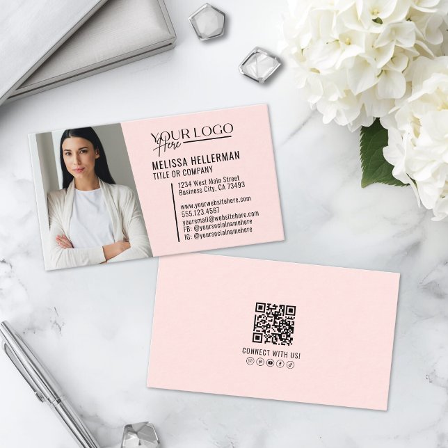Modern Professional Pink QR Code Photo Logo Business Card (Modern Professional Pink QR Code Photo Logo Business Card )