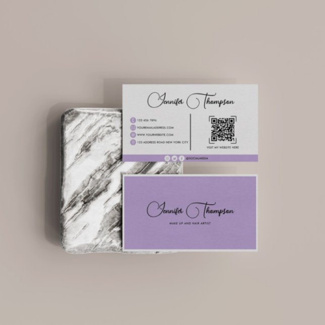 Modern Professional Purple Script QR Code Business Card (Creator Uploaded)