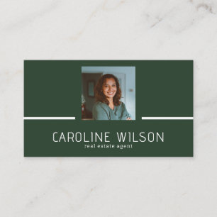 Modern professional QR CODE logo photo dark green Business Card