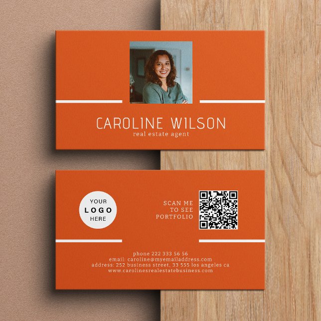 Modern professional QR CODE logo photo orange Business Card (Creator Uploaded)