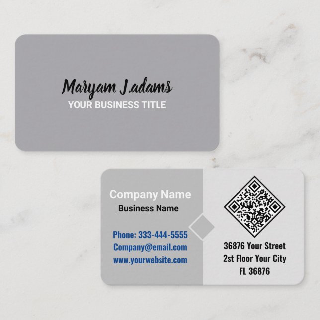 Modern Professional (QR) Minimalist Metallic Grey  Business Card (Front/Back)