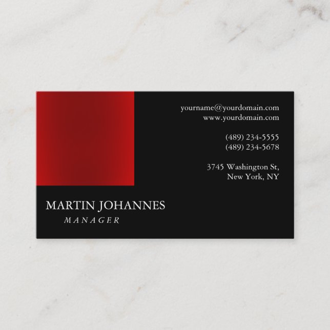 Modern Professional Red Black Plain Business Card (Front)