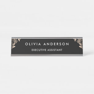 Modern Professional Rose Gold Sparkle Glitter Desk Name Plate