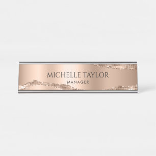 Modern Professional Rose Gold Sparkle Glitter Desk Name Plate