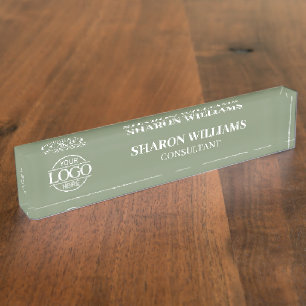 Modern Professional Sage Green Office Title Desk Nameplate