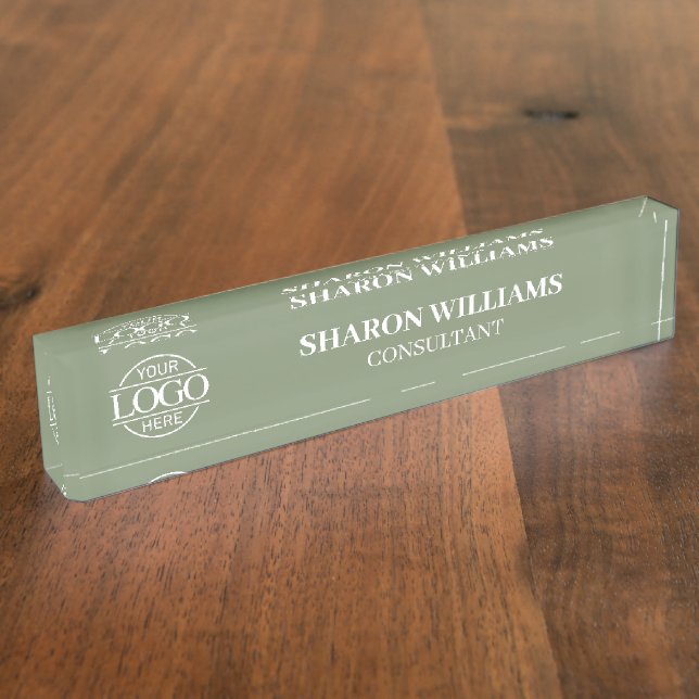 Modern Professional Sage Green Office Title Desk Nameplate (Side)