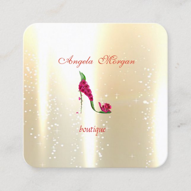 Modern Professional Shiny Gold  ,Flower Heels Square Business Card (Front)