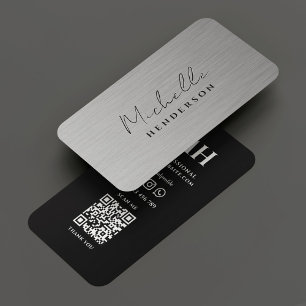 Modern Professional Silver Black Metallic Business Card