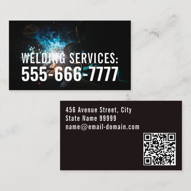 Modern Professional Silver Metal Welder QR Code Business Card (Front/Back)