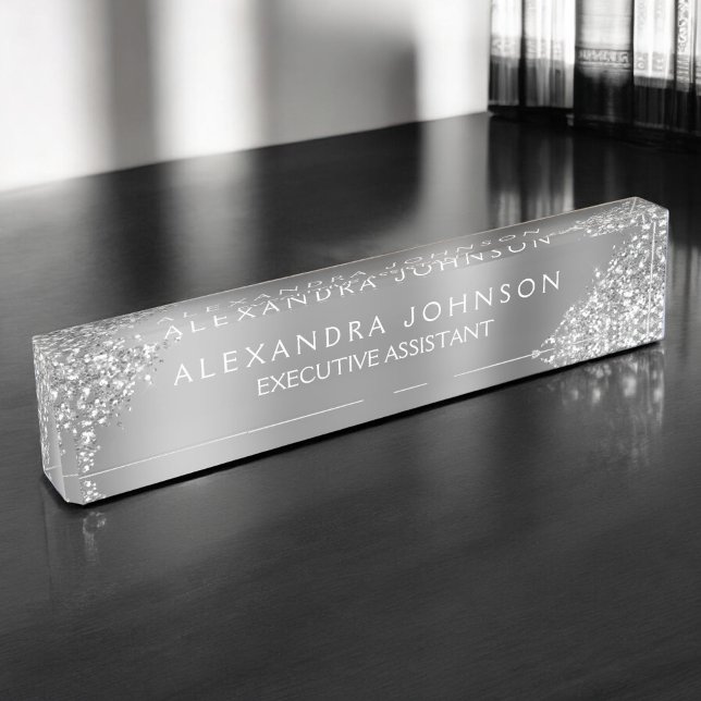 Modern Professional Silver Sparkle Glitter Nameplate (Creator Uploaded)