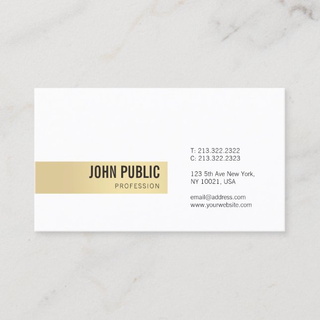 Modern Professional Simple Template Gold White Business Card (Front)