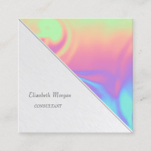 Modern Professional,Stripe,Ombre Holographic Square Business Card