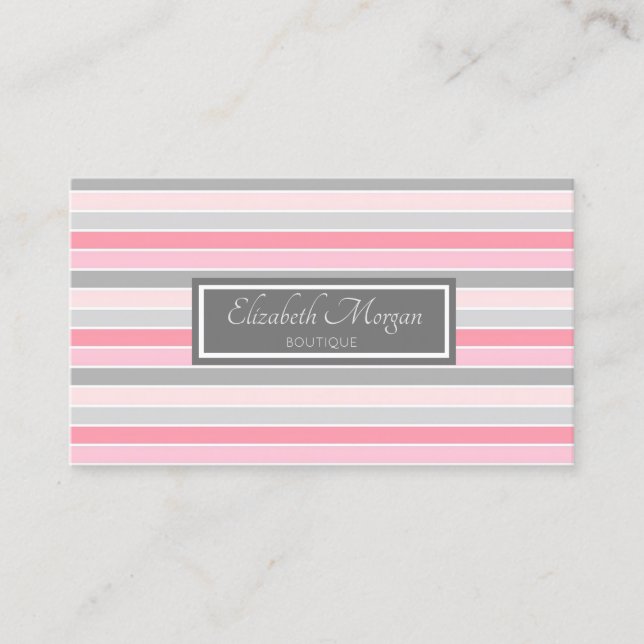 Modern Professional Stylish Grey Frame, Stripes Business Card (Front)