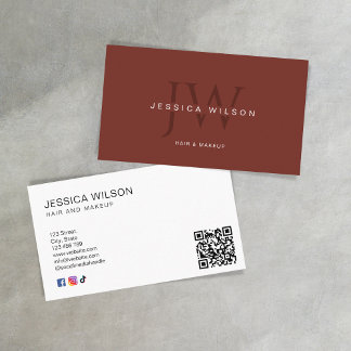 Modern Professional Terracotta QR Code Monogram Business Card