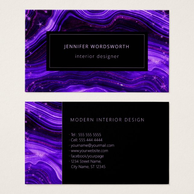 Modern Professional Watercolor Agate Purple Geode (Front & Back)