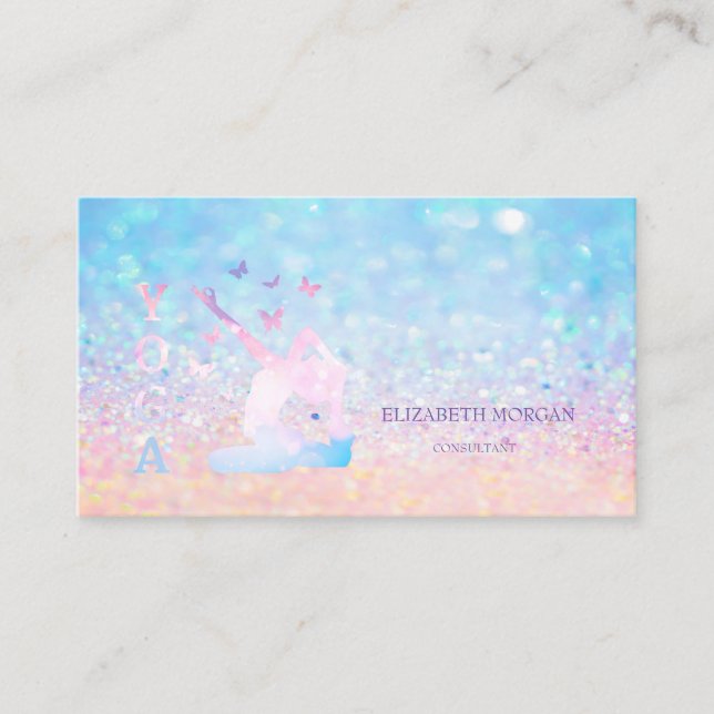 Modern Professional Women Bokeh Ombre Yoga Business Card (Front)
